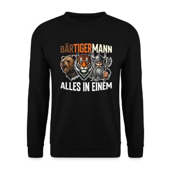 HOMME BARBU Viking barbe Homme Tigre Drôle - Sweat-shirt Unisexe - noir - Devant - Alina (178cm) & Michal (187cm)