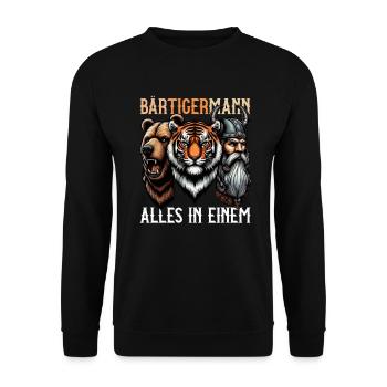 HOMME BARBU Viking barbe Homme Tigre Drôle - Sweat-shirt Unisexe - noir - Devant - Alina (178cm) & Michal (187cm)