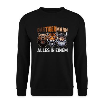 HOMME BARBU Viking barbe Homme Tigre Drôle - Sweat-shirt Unisexe - noir - Devant - Alina (178cm) & Michal (187cm)