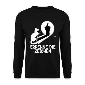 Erkenne die Zeichen Lustige Katze Schatten - Unisex Pullover - Schwarz - Vorne - Alina (178cm) & Michal (187cm)