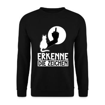 Erkenne die Zeichen Lustige Katze Schatten - Unisex Pullover - Schwarz - Vorne - Alina (178cm) & Michal (187cm)