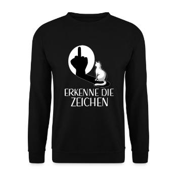 Erkenne die Zeichen Lustige Katze Schatten - Unisex Pullover - Schwarz - Vorne - Alina (178cm) & Michal (187cm)
