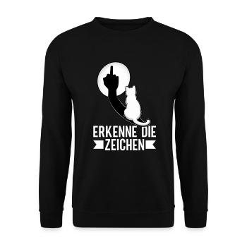 Erkenne die Zeichen Lustige Katze Schatten - Unisex Pullover - Schwarz - Vorne - Alina (178cm) & Michal (187cm)