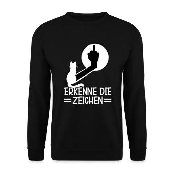 Erkenne die Zeichen Lustige Katze Schatten - Unisex Pullover - Schwarz - Vorne - Alina (178cm) & Michal (187cm)