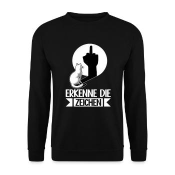 Erkenne die Zeichen Lustige Katze Schatten - Unisex Pullover - Schwarz - Vorne - Alina (178cm) & Michal (187cm)