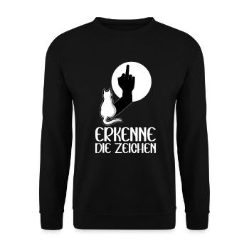 Erkenne die Zeichen Lustige Katze Schatten - Unisex Pullover - Schwarz - Vorne - Alina (178cm) & Michal (187cm)