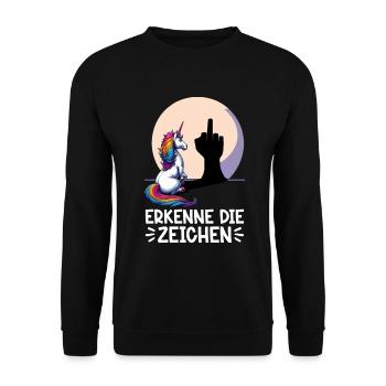 Erkenne die Zeichen Einhorn Schatten Lustiger - Unisex Pullover - Schwarz - Vorne - Alina (178cm) & Michal (187cm)