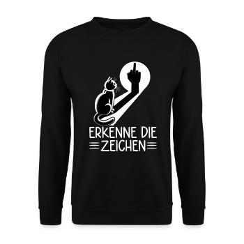 Erkenne die Zeichen Lustige Katze Schatten - Unisex Pullover - Schwarz - Vorne - Alina (178cm) & Michal (187cm)