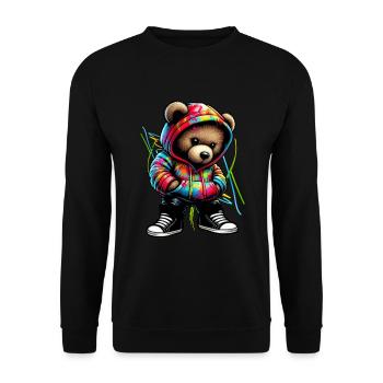 Hip Hop Teddybär Bunte Urban Rap Music - Unisex Pullover - Schwarz - Vorne - Alina (178cm) & Michal (187cm)