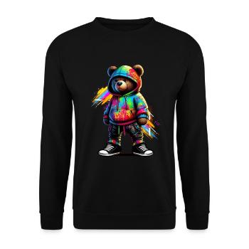 Hip Hop Teddybär Bunte Urban Rap Music - Unisex Pullover - Schwarz - Vorne - Alina (178cm) & Michal (187cm)