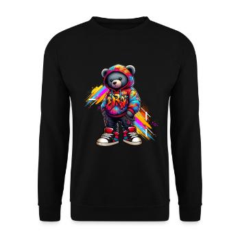 Hip Hop Teddybär Bunte Urban Rap Music - Unisex Pullover - Schwarz - Vorne - Alina (178cm) & Michal (187cm)
