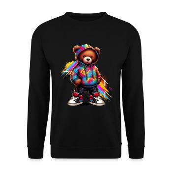 Hip Hop Teddybär Bunte Urban Rap Music - Unisex Pullover - Schwarz - Vorne - Alina (178cm) & Michal (187cm)