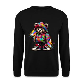 Hip Hop Teddybär Bunte Urban Rap Music - Unisex Pullover - Schwarz - Vorne - Alina (178cm) & Michal (187cm)