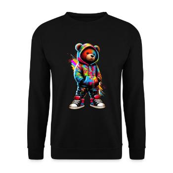 Hip Hop Teddybär Bunte Urban Rap Music - Unisex Pullover - Schwarz - Vorne - Alina (178cm) & Michal (187cm)