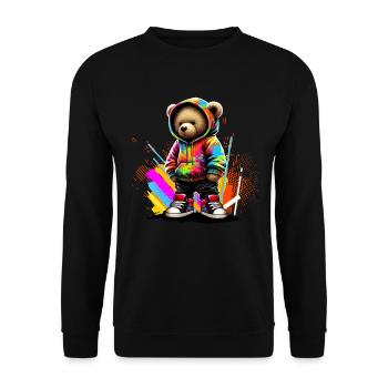 Hip Hop Teddybär Bunte Urban Rap Music - Unisex Pullover - Schwarz - Vorne - Alina (178cm) & Michal (187cm)