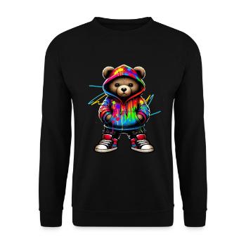 Hip Hop Teddybär Bunte Urban Rap Music - Unisex Pullover - Schwarz - Vorne - Alina (178cm) & Michal (187cm)