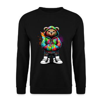 Hip Hop Teddybär Bunte Urban Rap Music - Unisex Pullover - Schwarz - Vorne - Alina (178cm) & Michal (187cm)