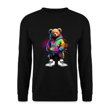 Hip Hop Teddybär Bunte Urban Rap Music - Unisex Pullover - Schwarz - Vorne - Alina (178cm) & Michal (187cm)
