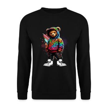 Hip Hop Teddybär Bunte Urban Rap Music - Unisex Pullover - Schwarz - Vorne - Alina (178cm) & Michal (187cm)