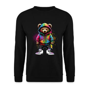 Hip Hop Teddybär Bunte Urban Rap Music - Unisex Pullover - Schwarz - Vorne - Alina (178cm) & Michal (187cm)