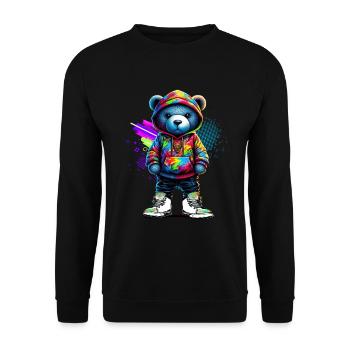 Hip Hop Teddybär Bunte Urban Rap Music - Unisex Pullover - Schwarz - Vorne - Alina (178cm) & Michal (187cm)