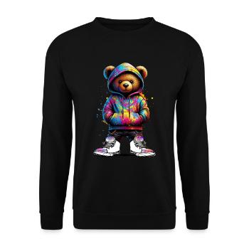 Hip Hop Teddybär Bunte Urban Rap Music - Unisex Pullover - Schwarz - Vorne - Alina (178cm) & Michal (187cm)