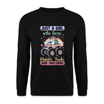 Monster Truck Einhorn Geburtstagsfeier Mädchen - Unisex Pullover - Schwarz - Vorne - Alina (178cm) & Michal (187cm)