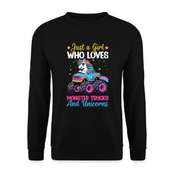Monster Truck Einhorn Geburtstagsfeier Mädchen - Unisex Pullover - Schwarz - Vorne - Alina (178cm) & Michal (187cm)