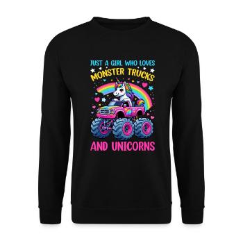 Monster Truck Einhorn Geburtstagsfeier Mädchen - Unisex Pullover - Schwarz - Vorne - Alina (178cm) & Michal (187cm)