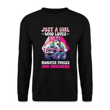Monster Truck Einhorn Geburtstagsfeier Mädchen - Unisex Pullover - Schwarz - Vorne - Alina (178cm) & Michal (187cm)
