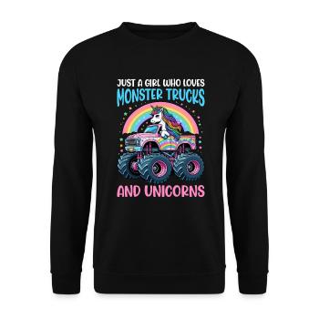 Monster Truck Einhorn Geburtstagsfeier Mädchen - Unisex Pullover - Schwarz - Vorne - Alina (178cm) & Michal (187cm)