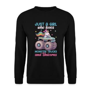 Monster Truck Einhorn Geburtstagsfeier Mädchen - Unisex Pullover - Schwarz - Vorne - Alina (178cm) & Michal (187cm)