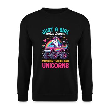 Monster Truck Einhorn Geburtstagsfeier Mädchen - Unisex Pullover - Schwarz - Vorne - Alina (178cm) & Michal (187cm)