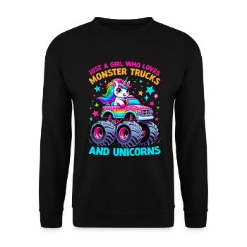 Monster Truck Einhorn Geburtstagsfeier Mädchen - Unisex Pullover - Schwarz - Vorne - Alina (178cm) & Michal (187cm)