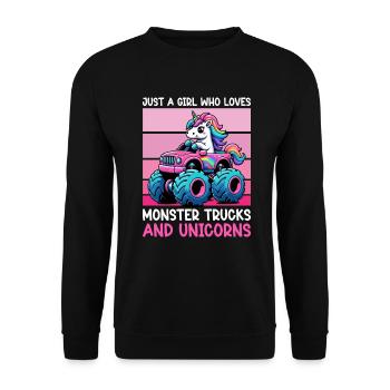 Monster Truck Einhorn Geburtstagsfeier Mädchen - Unisex Pullover - Schwarz - Vorne - Alina (178cm) & Michal (187cm)