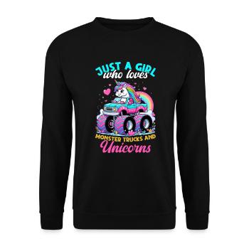 Monster Truck Einhorn Geburtstagsfeier Mädchen - Unisex Pullover - Schwarz - Vorne - Alina (178cm) & Michal (187cm)