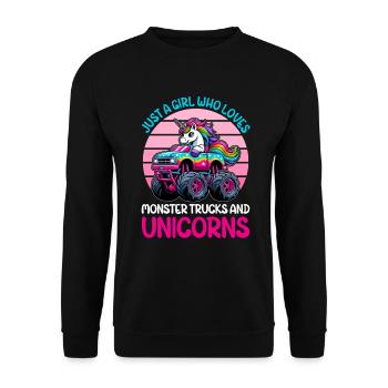 Monster Truck Einhorn Geburtstagsfeier Mädchen - Unisex Pullover - Schwarz - Vorne - Alina (178cm) & Michal (187cm)