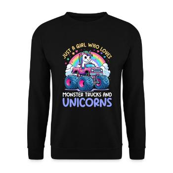 Monster Truck Einhorn Geburtstagsfeier Mädchen - Unisex Pullover - Schwarz - Vorne - Alina (178cm) & Michal (187cm)