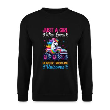 Monster Truck Einhorn Geburtstagsfeier Mädchen - Unisex Pullover - Schwarz - Vorne - Alina (178cm) & Michal (187cm)