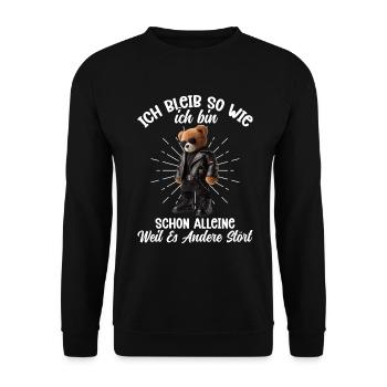 Ich Bleibe So Wie Ich Bin Lustig Teddy Bear - Unisex Pullover - Schwarz - Vorne - Alina (178cm) & Michal (187cm)
