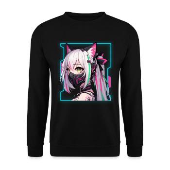 Japanese Manga Anime Aesthetics Cyberpunk Techwear - Unisex Sweatshirt - black - Front - Alina (178cm) & Michal (187cm)