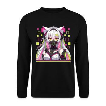 Japanese Manga Anime Aesthetics Cyberpunk Techwear - Unisex Sweatshirt - black - Front - Alina (178cm) & Michal (187cm)