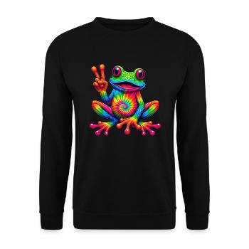 Frog Peace Sign Cute Hippie - Unisex Sweatshirt - black - Front - Alina (178cm) & Michal (187cm)