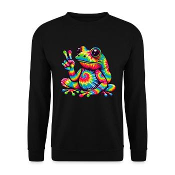 Frog Peace Sign Cute Hippie - Unisex Sweatshirt - black - Front - Alina (178cm) & Michal (187cm)