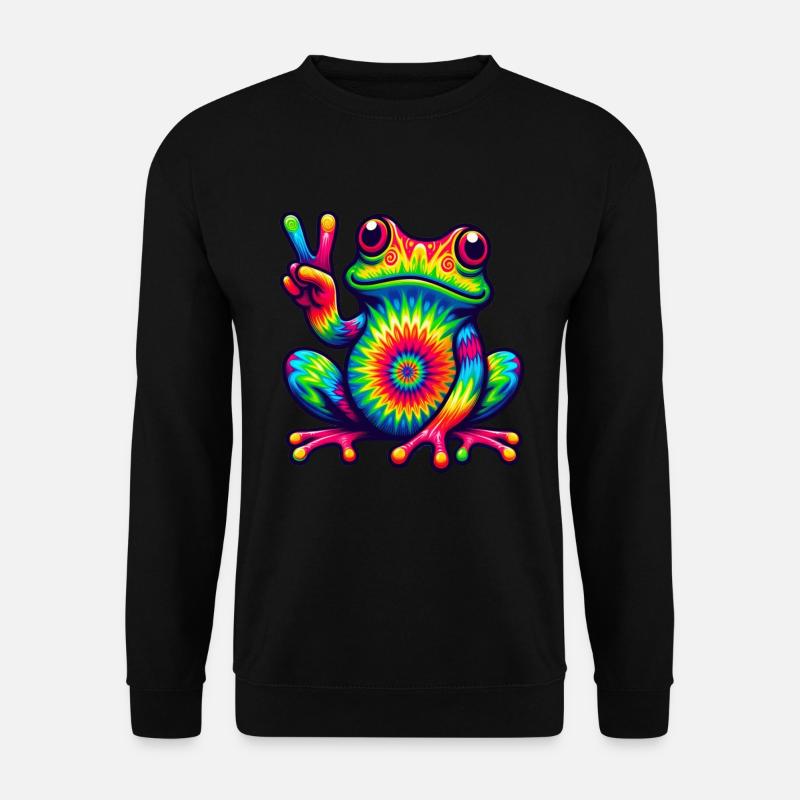 Frosch Friedenszeichen Niedliche Hippie - Unisex Pullover - Schwarz