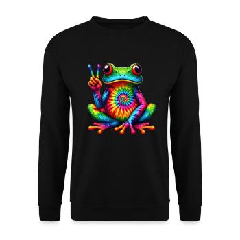 Frog Peace Sign Cute Hippie - Unisex Sweatshirt - black - Front - Alina (178cm) & Michal (187cm)