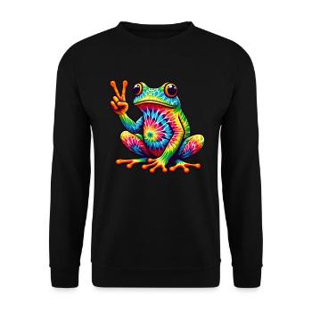 Frog Peace Sign Cute Hippie - Unisex Sweatshirt - black - Front - Alina (178cm) & Michal (187cm)