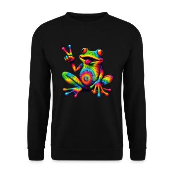 Frog Peace Sign Cute Hippie - Unisex Sweatshirt - black - Front - Alina (178cm) & Michal (187cm)