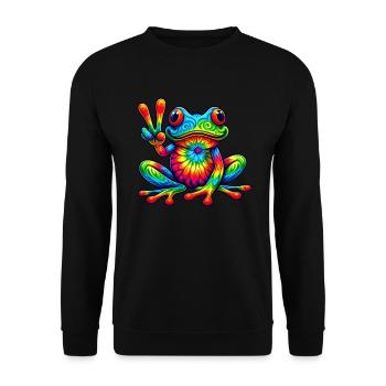 Frog Peace Sign Cute Hippie - Unisex Sweatshirt - black - Front - Alina (178cm) & Michal (187cm)