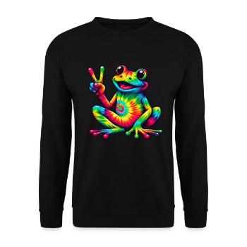 Frog Peace Sign Cute Hippie - Unisex Sweatshirt - black - Front - Alina (178cm) & Michal (187cm)
